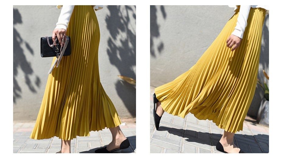 Ginger- Pleated Midi Long Skirt